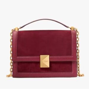 Kate Spade Deco Pebbled Leather & Suede Chain Shoulder Bag - Cherry Juice {Wine}